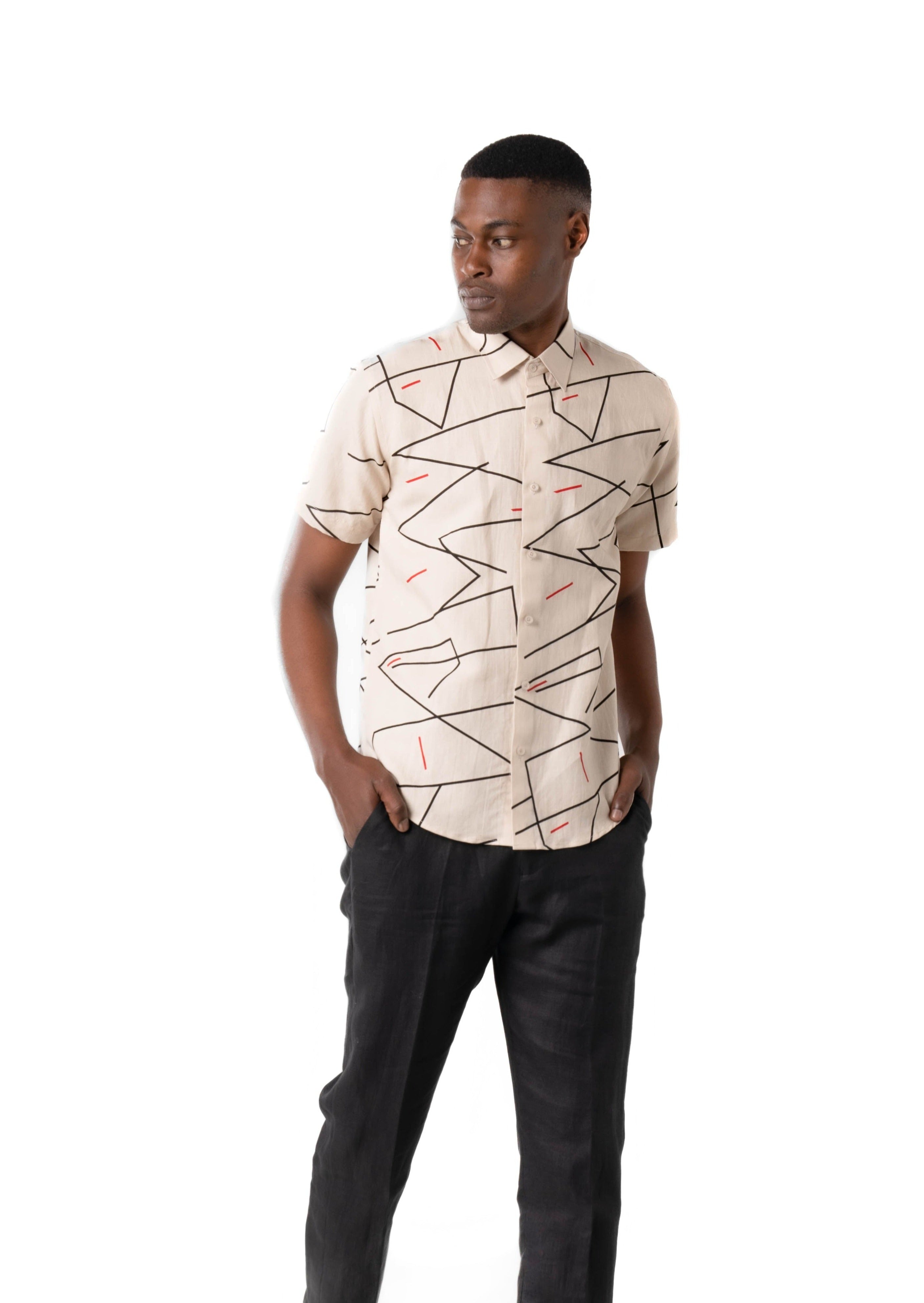 Geometric Printed Shirt (Beige)