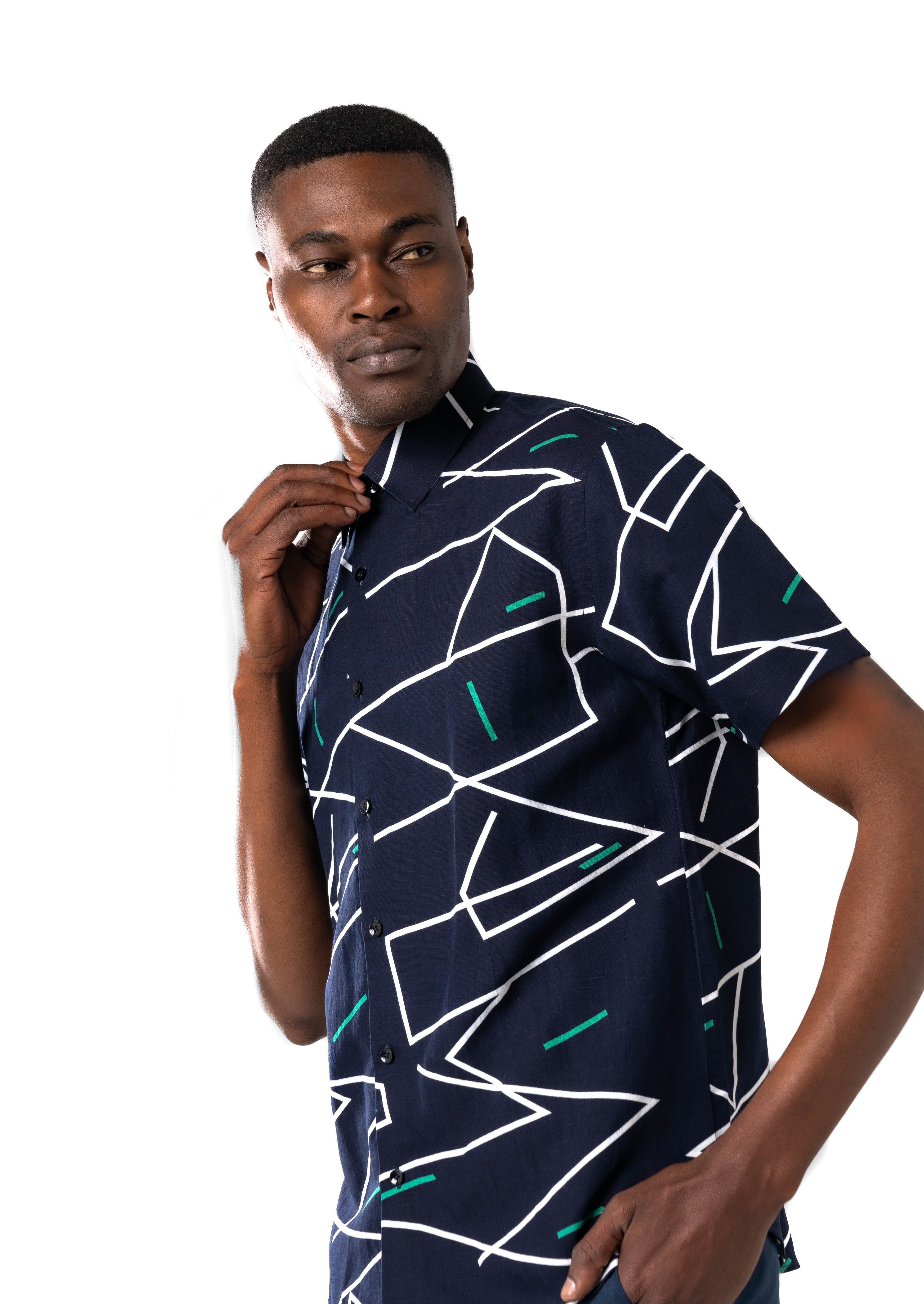 Geometric Printed Shirt (Navy)