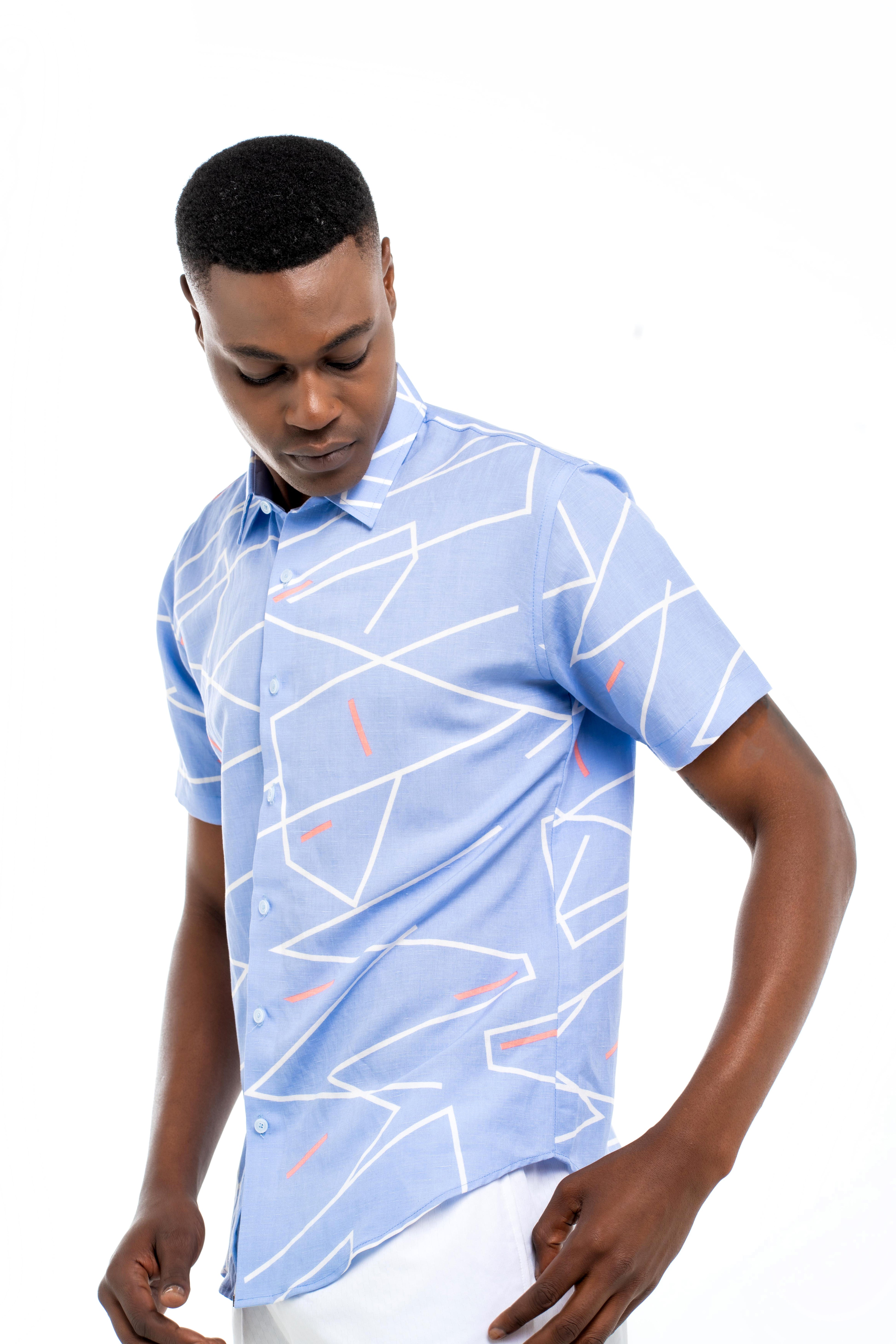 Geometric Printed Shirt (Light Blue)