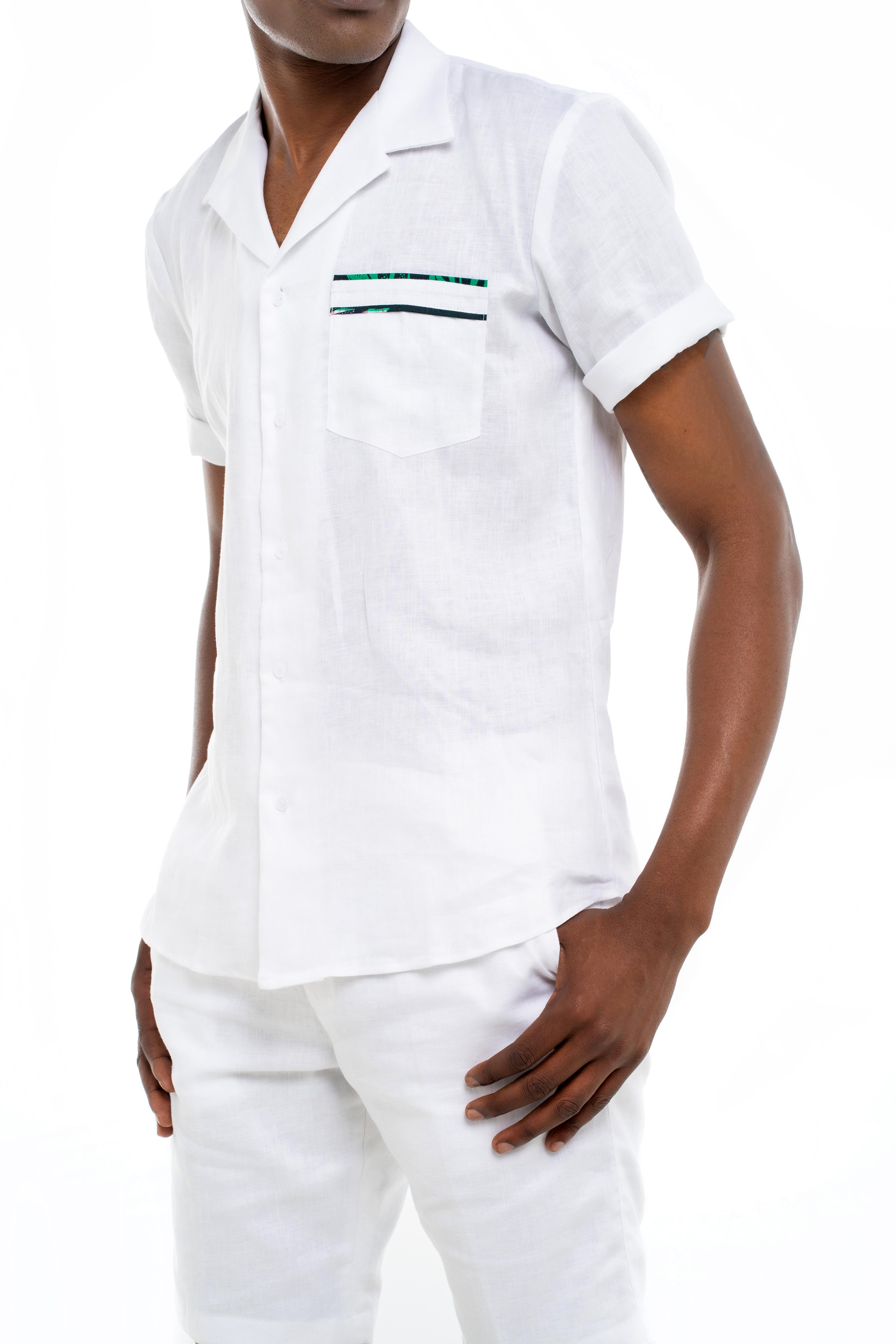 Organic Linen Cuban Collar Set (white)