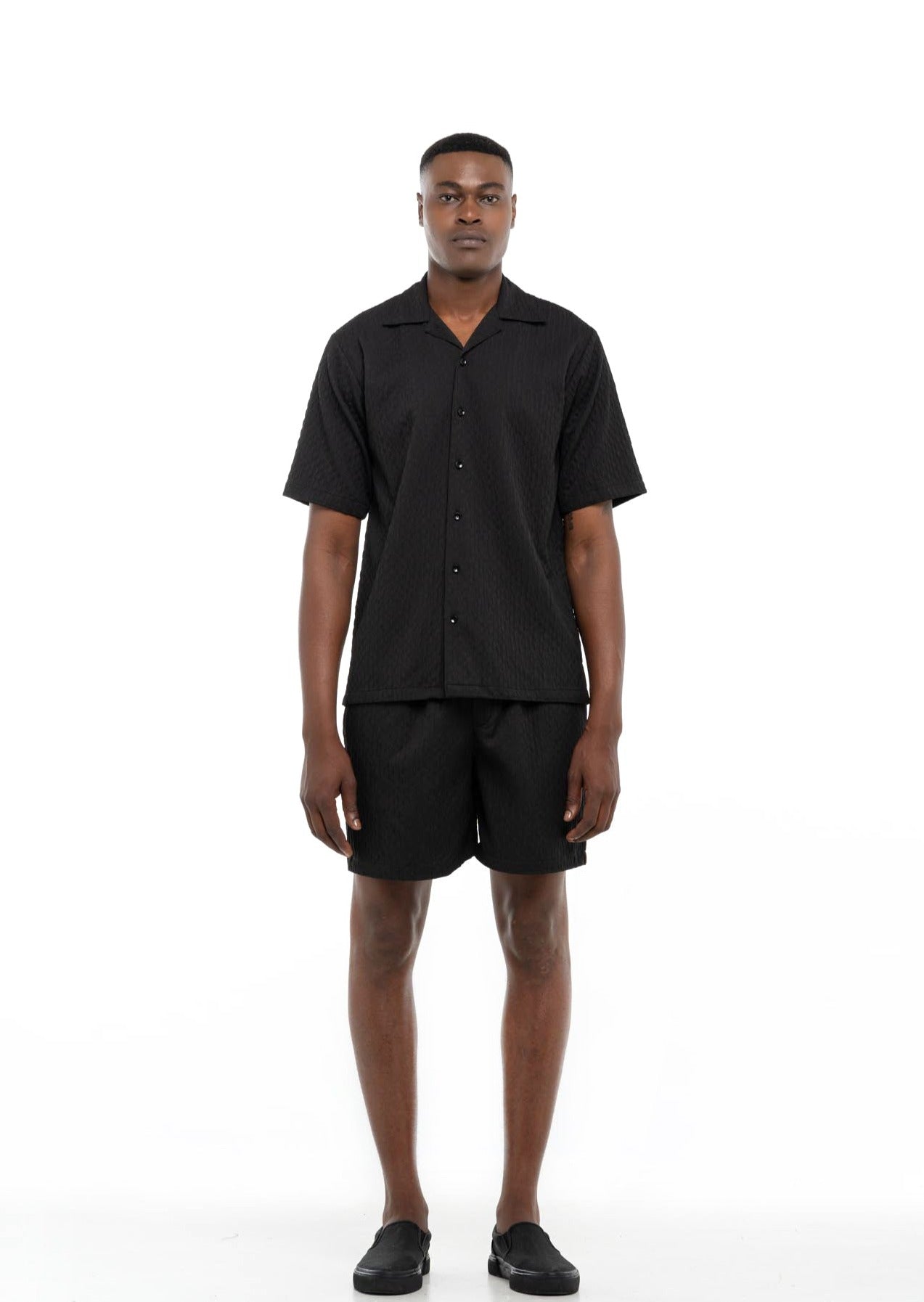 Textured Cuban Collar Shirt (Black)