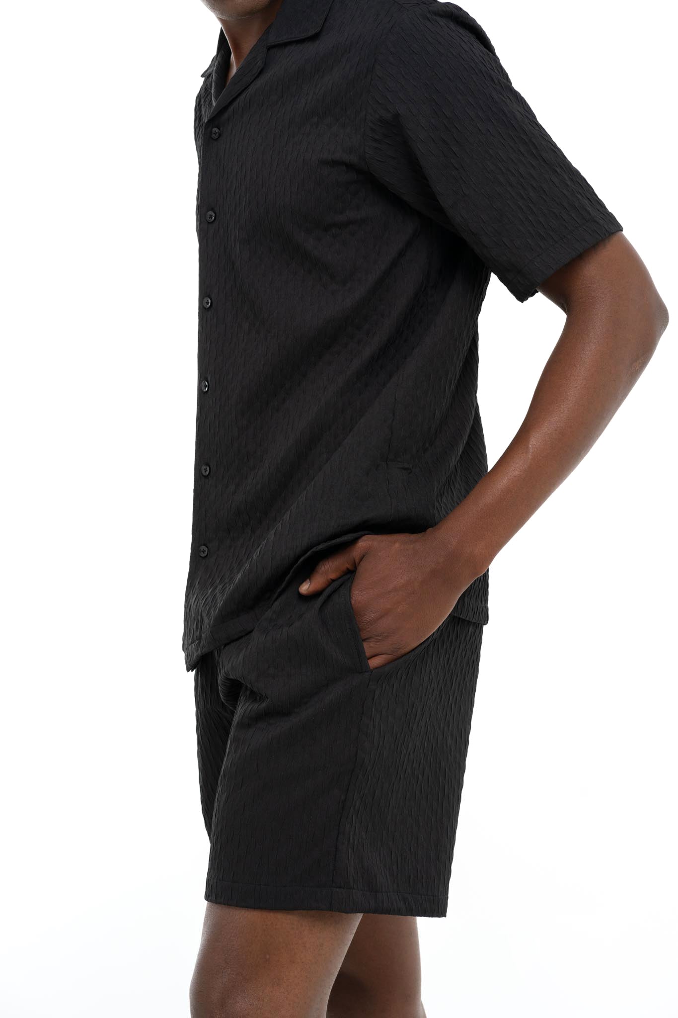 Textured Cuban Collar Shirt (Black)