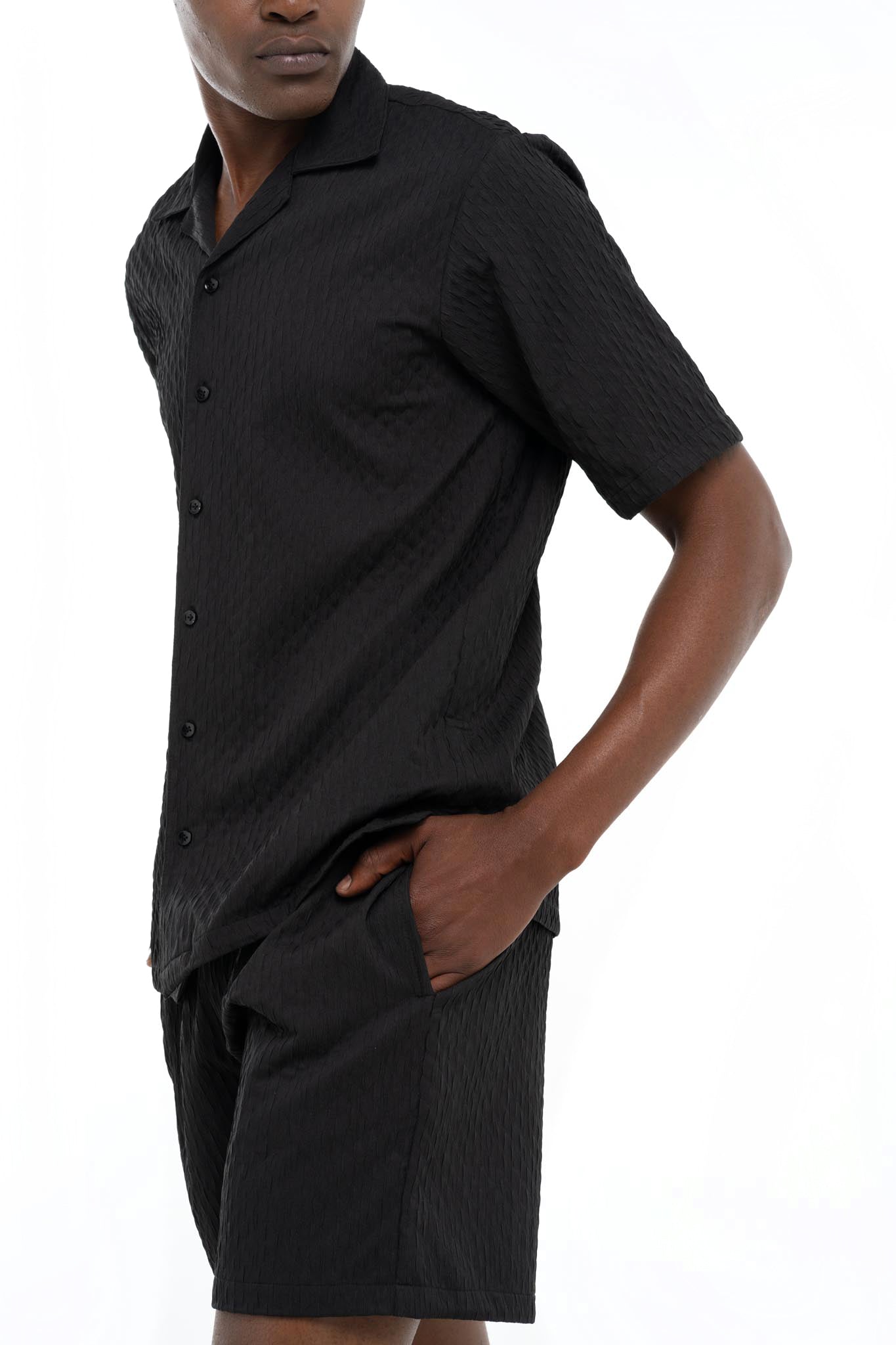 Textured Cuban Collar Shirt (Black)