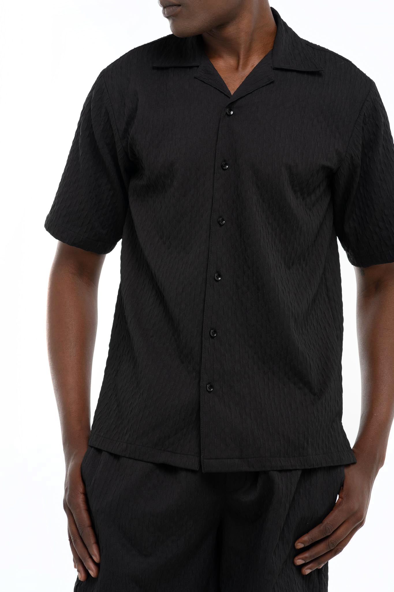 Textured Cuban Collar Shirt (Black)