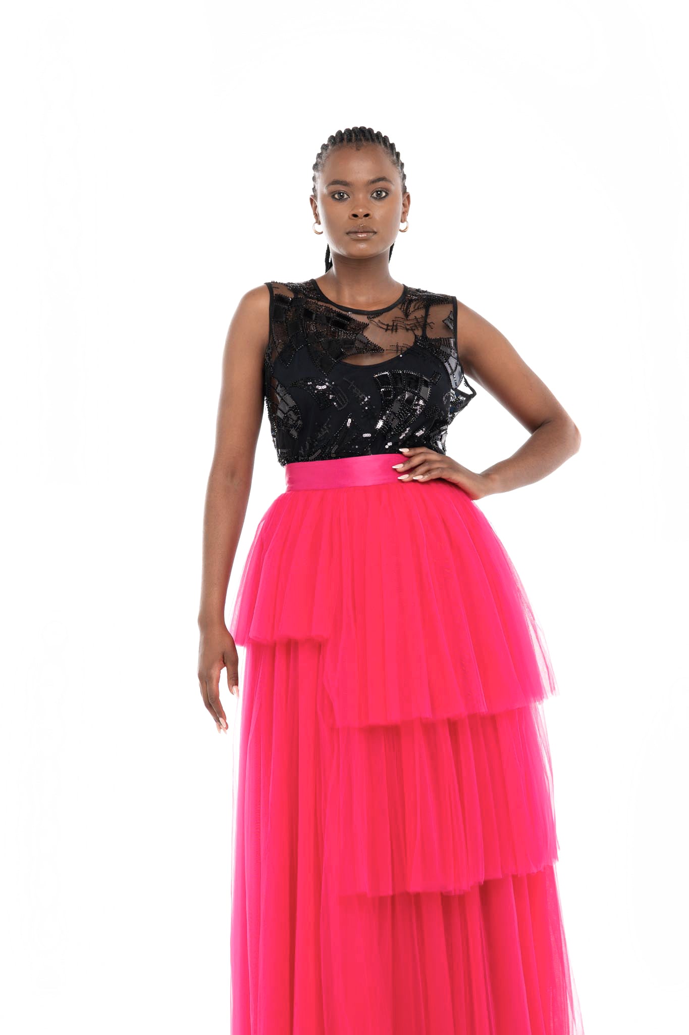 Layered Tulle Skirt (Fuschia)