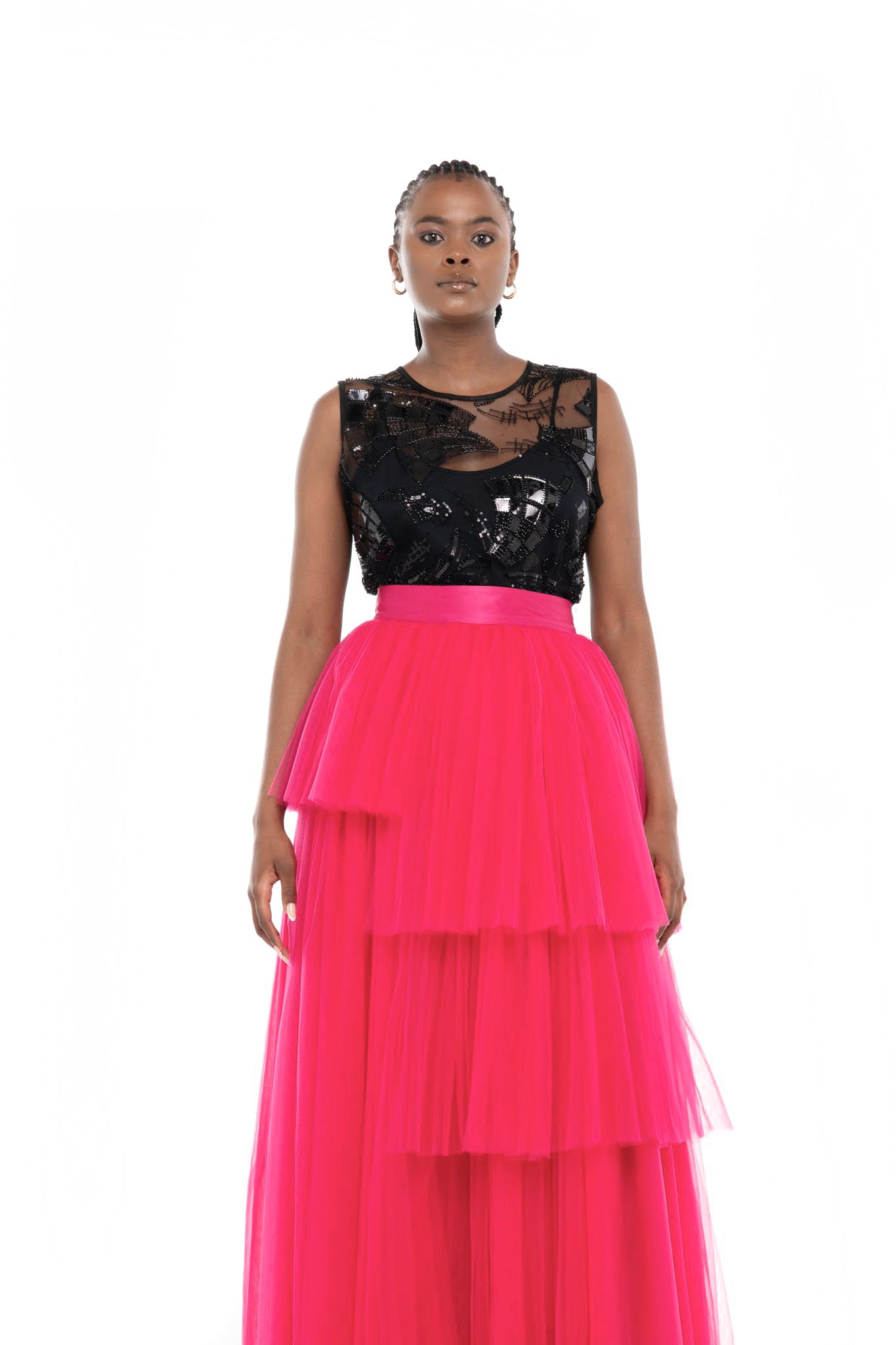 Layered Tulle Skirt (Fuschia)