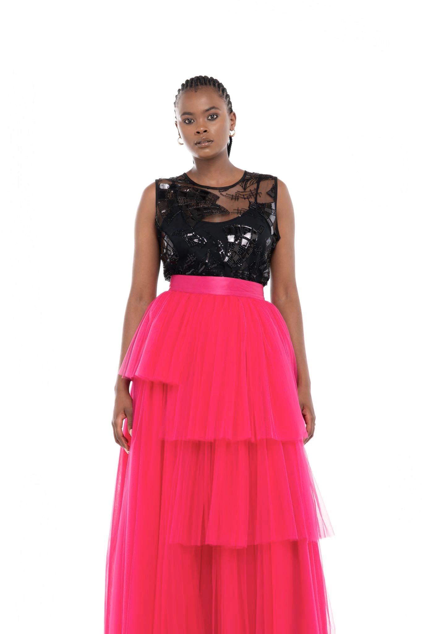 Layered Tulle Skirt (Fuschia)